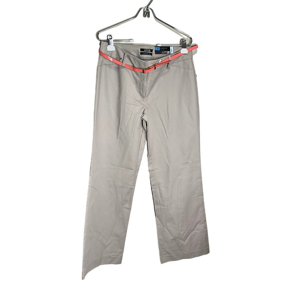 Apt. 9 Modern Fit Khaki Trouser Pants‎ Flat Front Belted Tan Womens Size 8 NEW